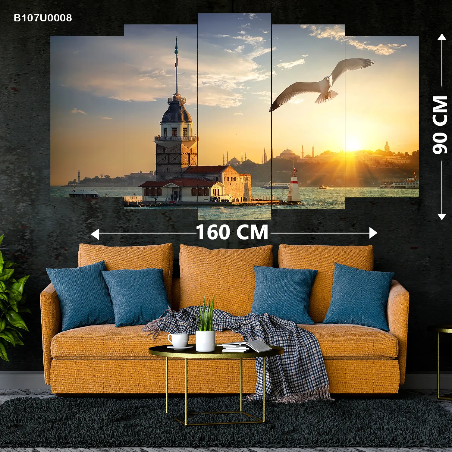 لوحة جدارية  لطائر فوق البحر عند الغروب