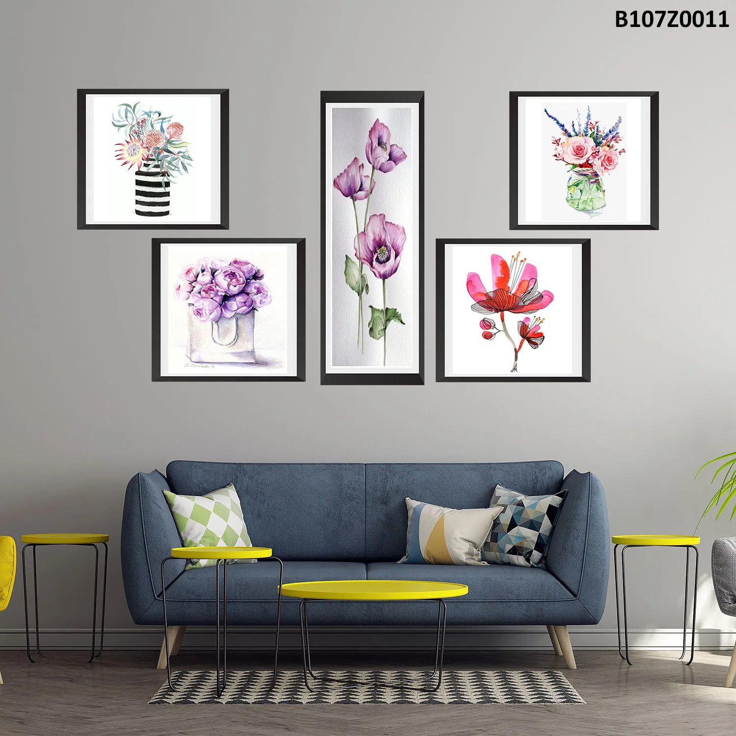 لوحة جدارية زهور ملونة بتصميم فني أنيق