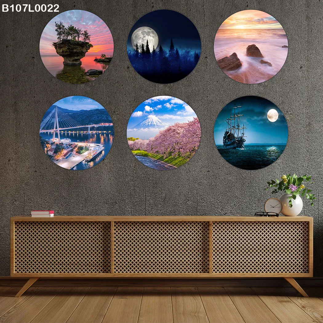 لوحة جدارية ست دوائر طبيعة ومحيطات ساحرة