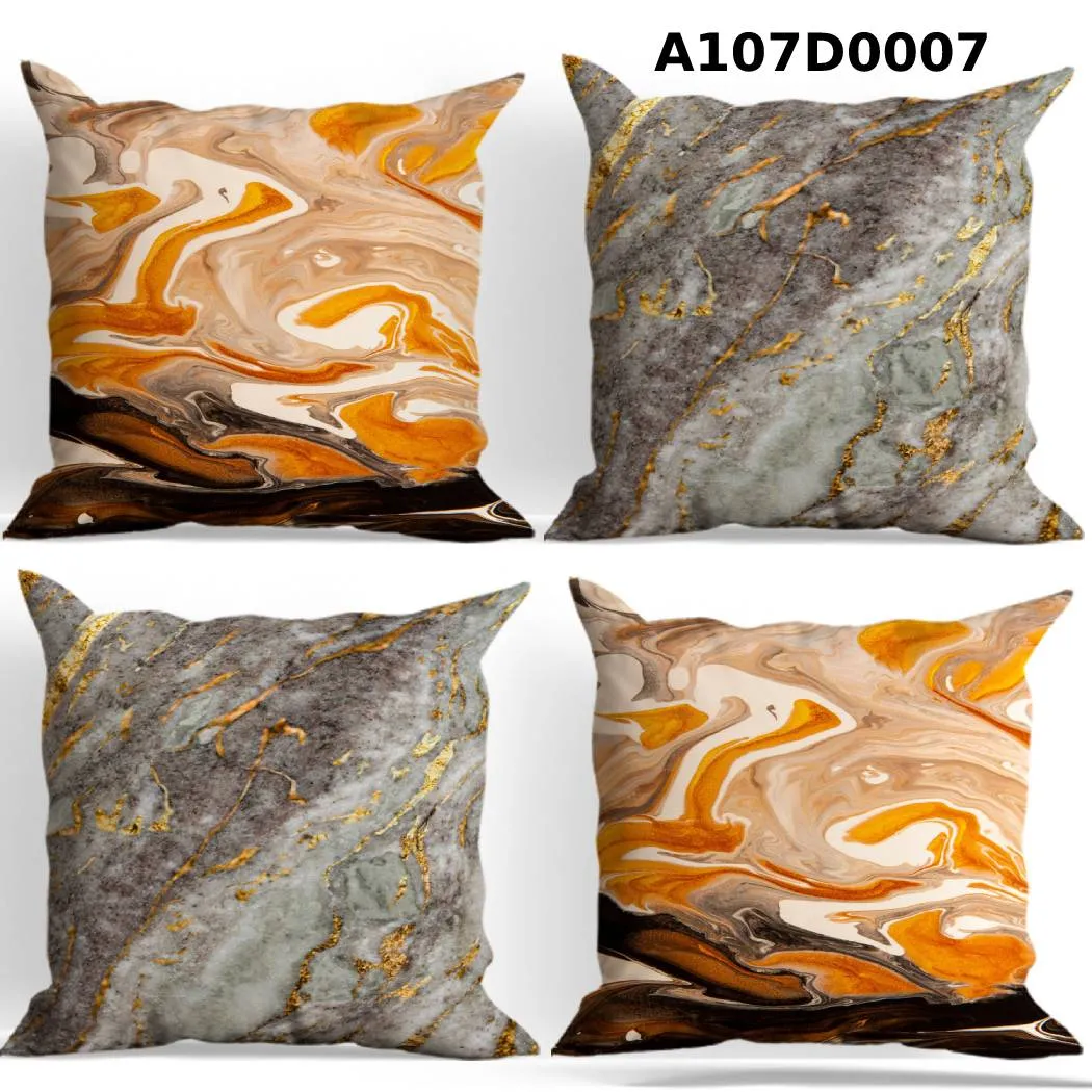 طقم أوجه مخدات مطبوع نقشة رخام ذهبية