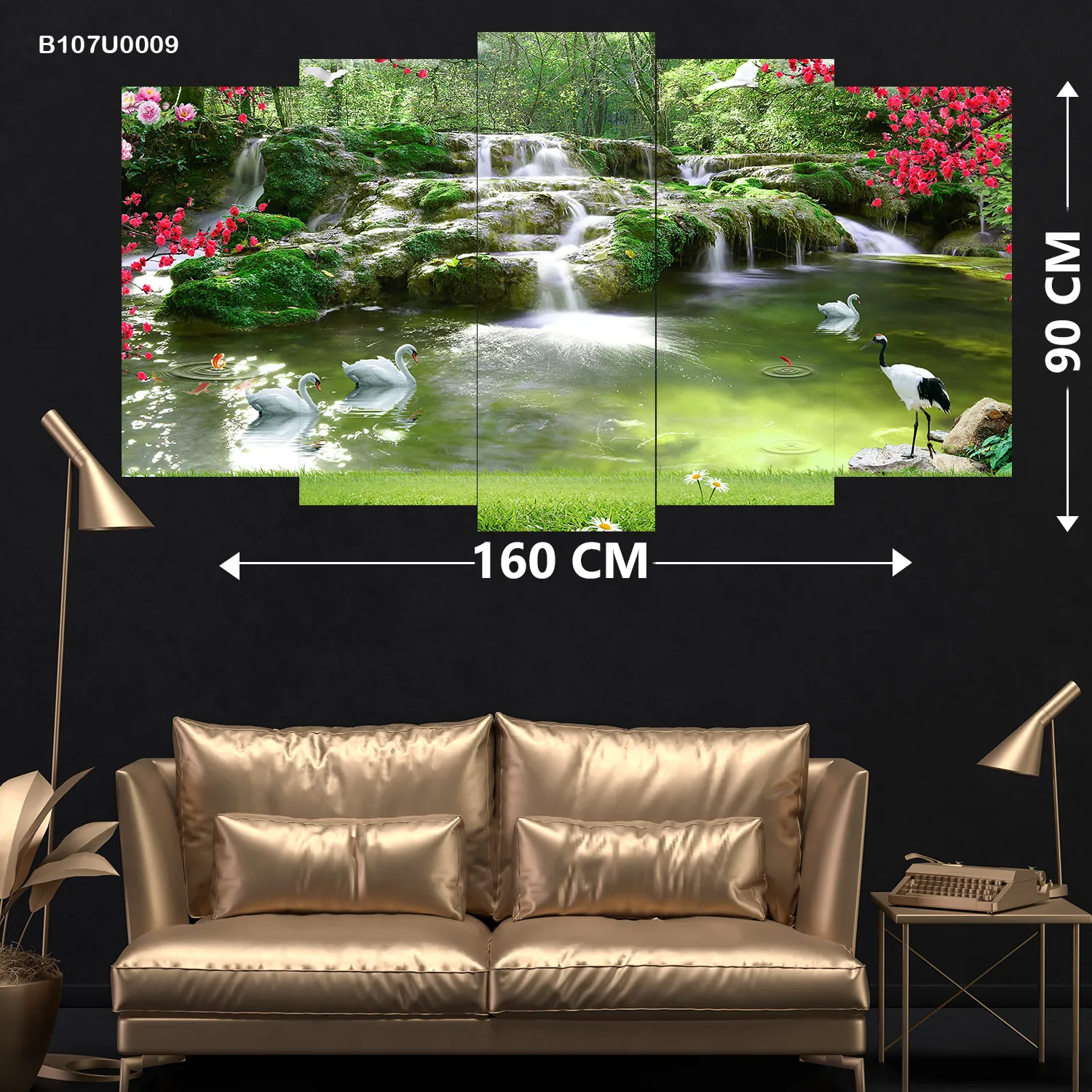 لوحة جدارية مشهد بحيرة البجع والشلال