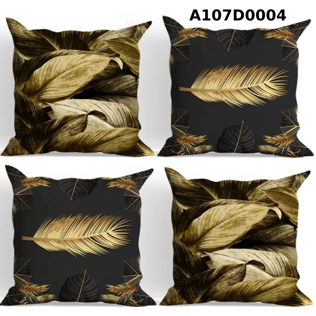 طقم أوجه مخدات مطبوع ريشة ذهبية أنيقة