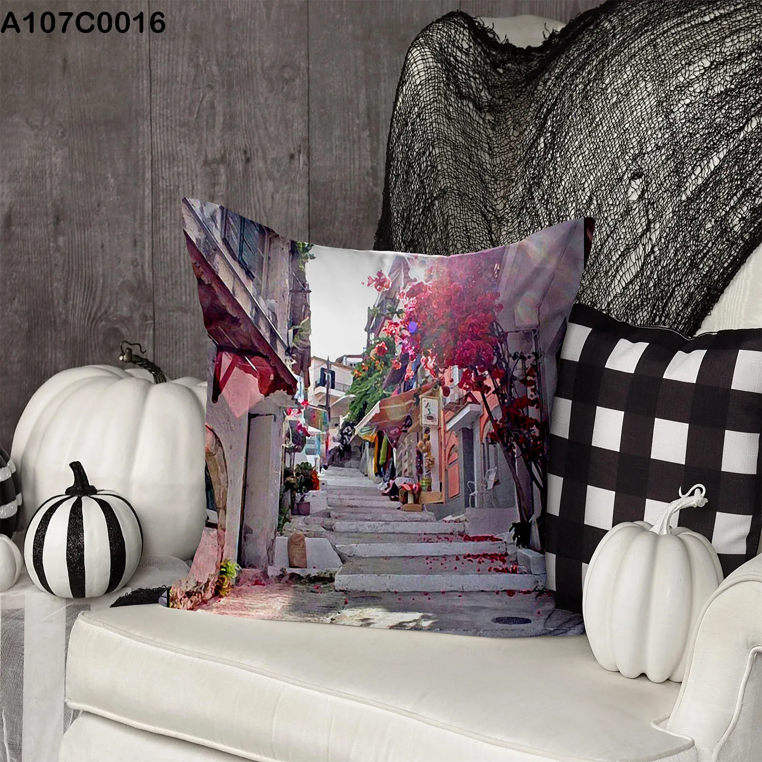 وجه مخدة زقاق أوروبي مزهر