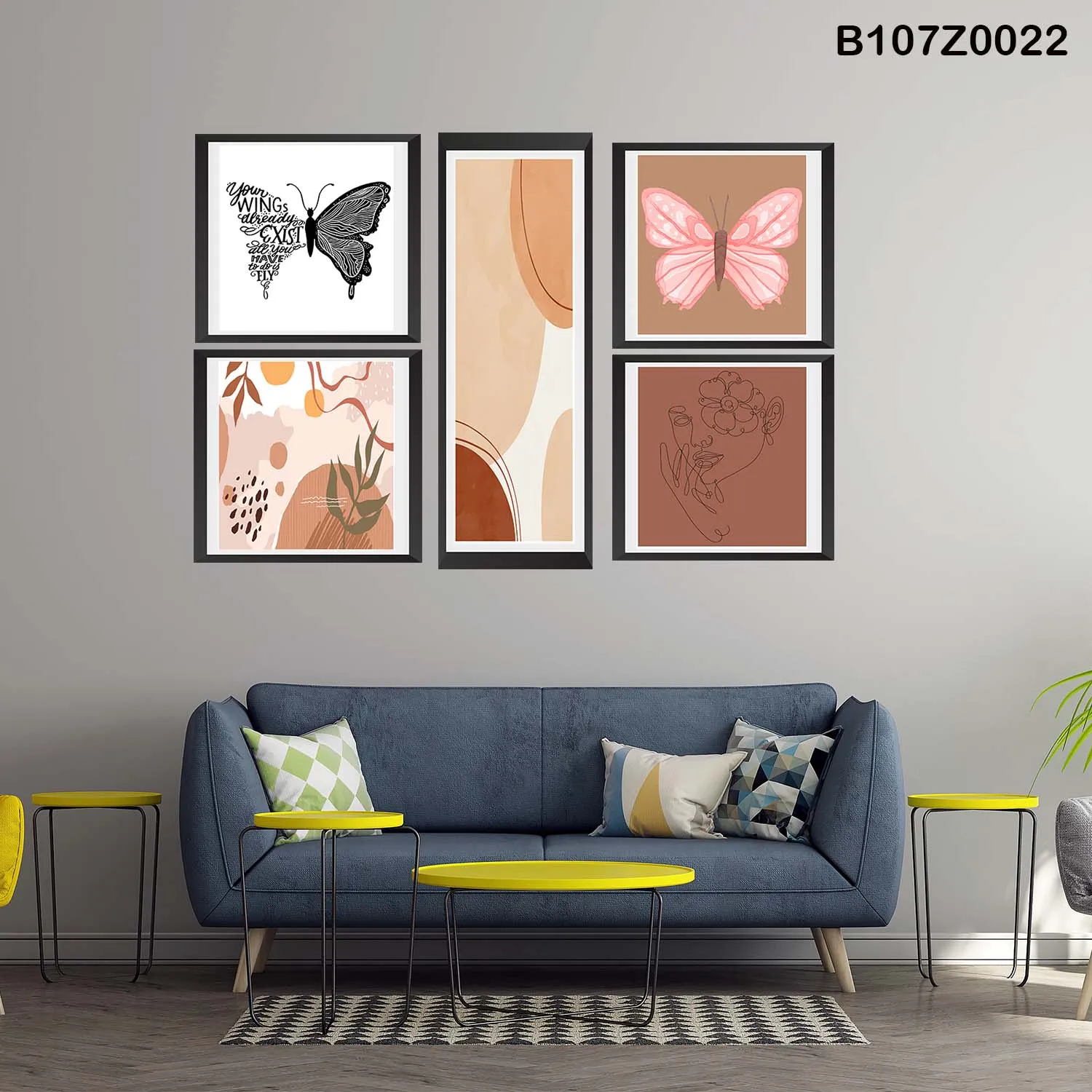 لوحة جدارية فراشات وتصاميم تجريدية أنيقة