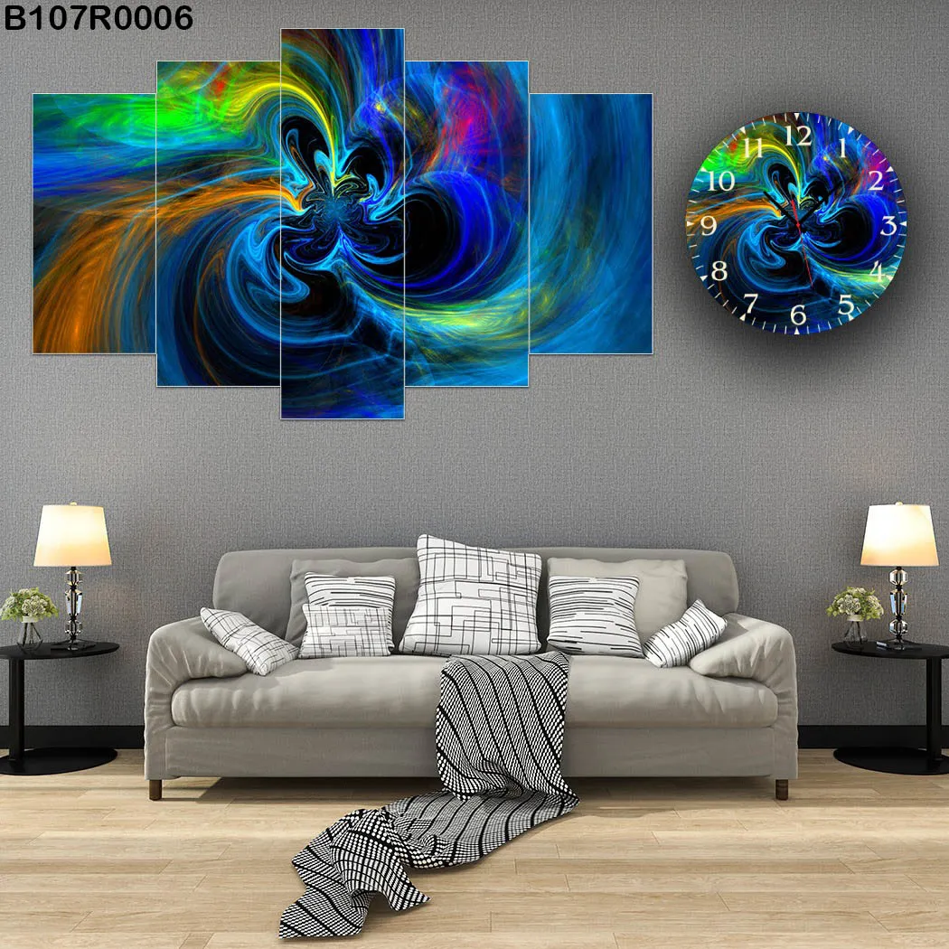 لوحة جدارية مع ساعة فن تجريدي متعددة الألوان