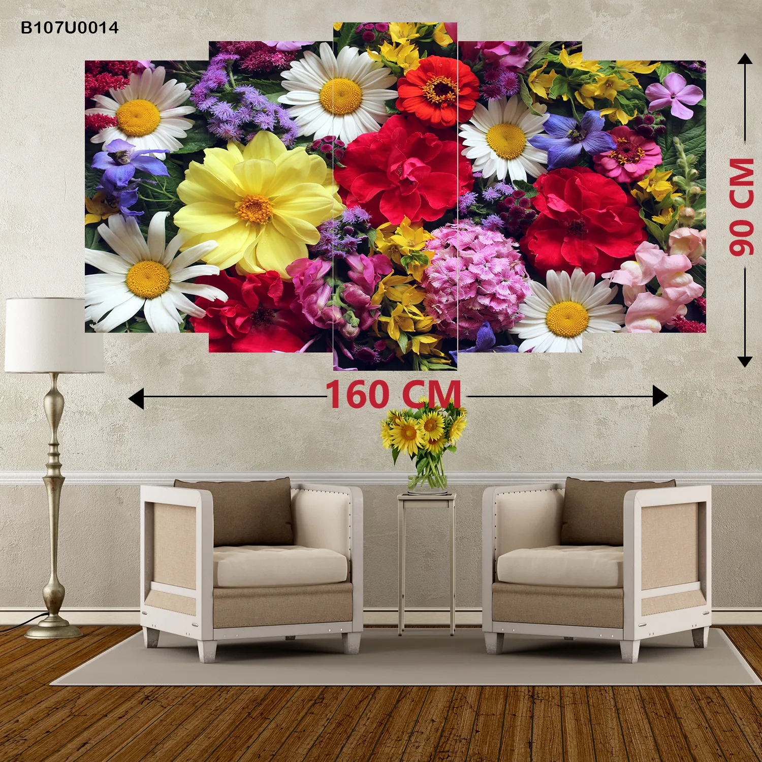 لوحة جدارية باقة زهور ملونة