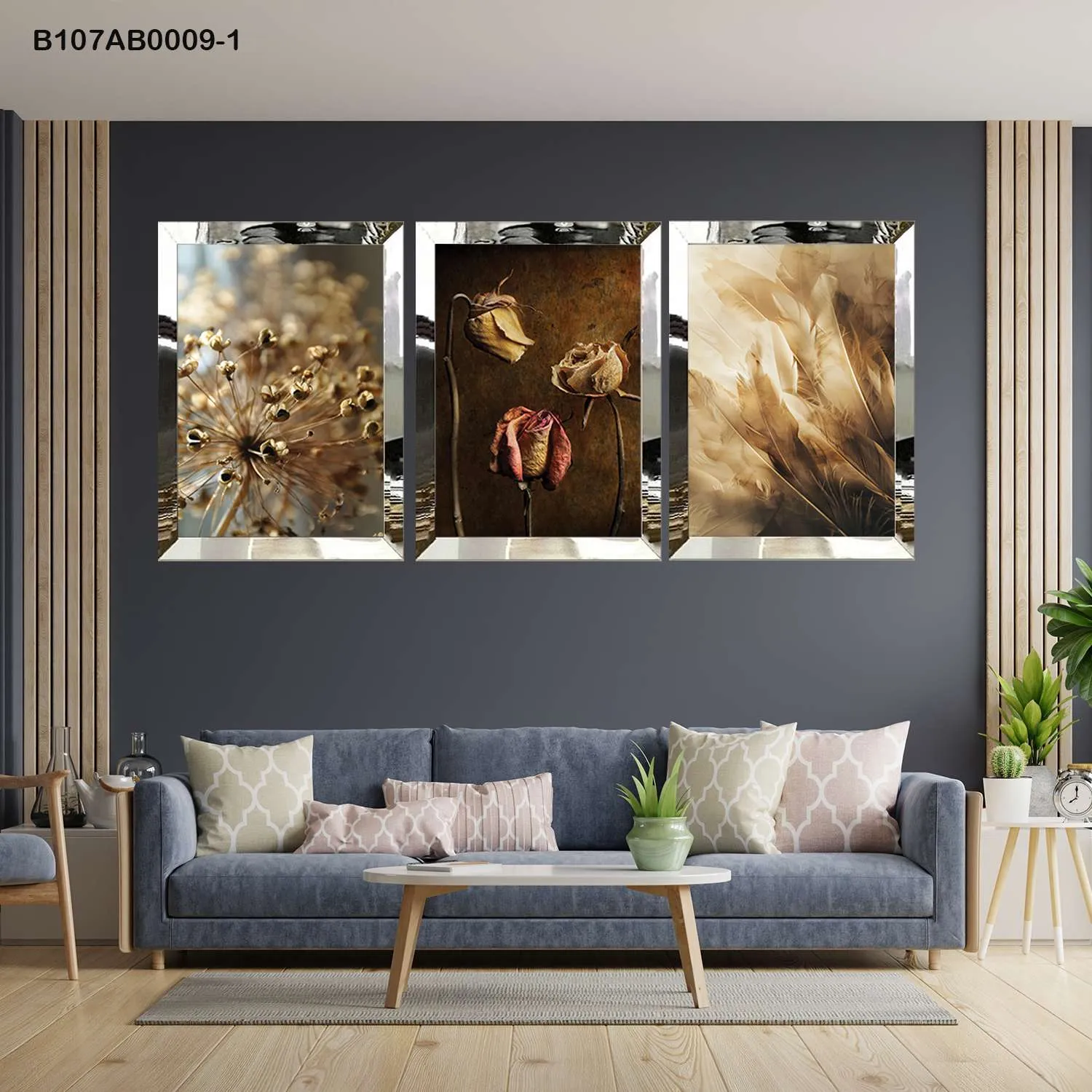 لوحات جدارية زهور ونباتات مجففة فنية إطار فضي