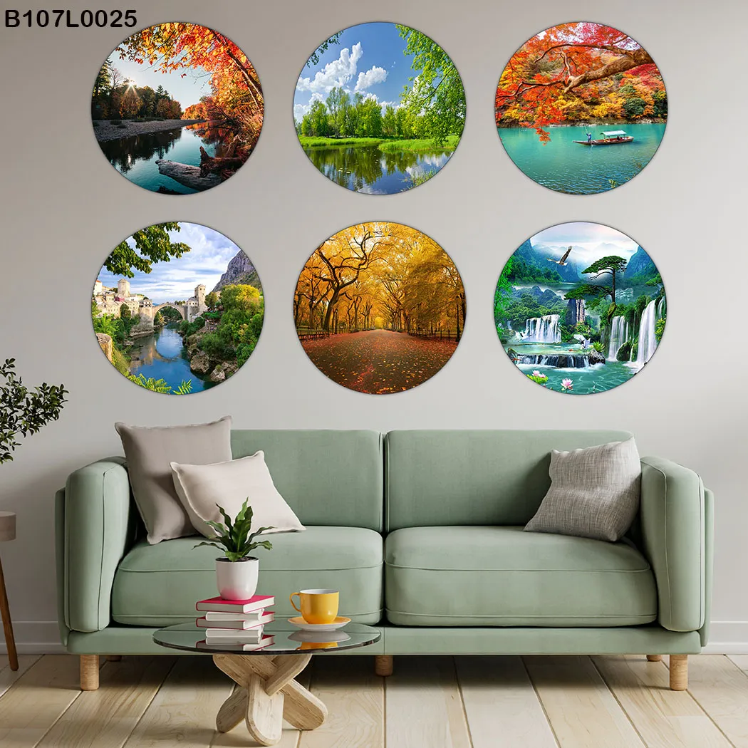 لوحة جدارية ست دوائر طبيعة وأنهار وغابات