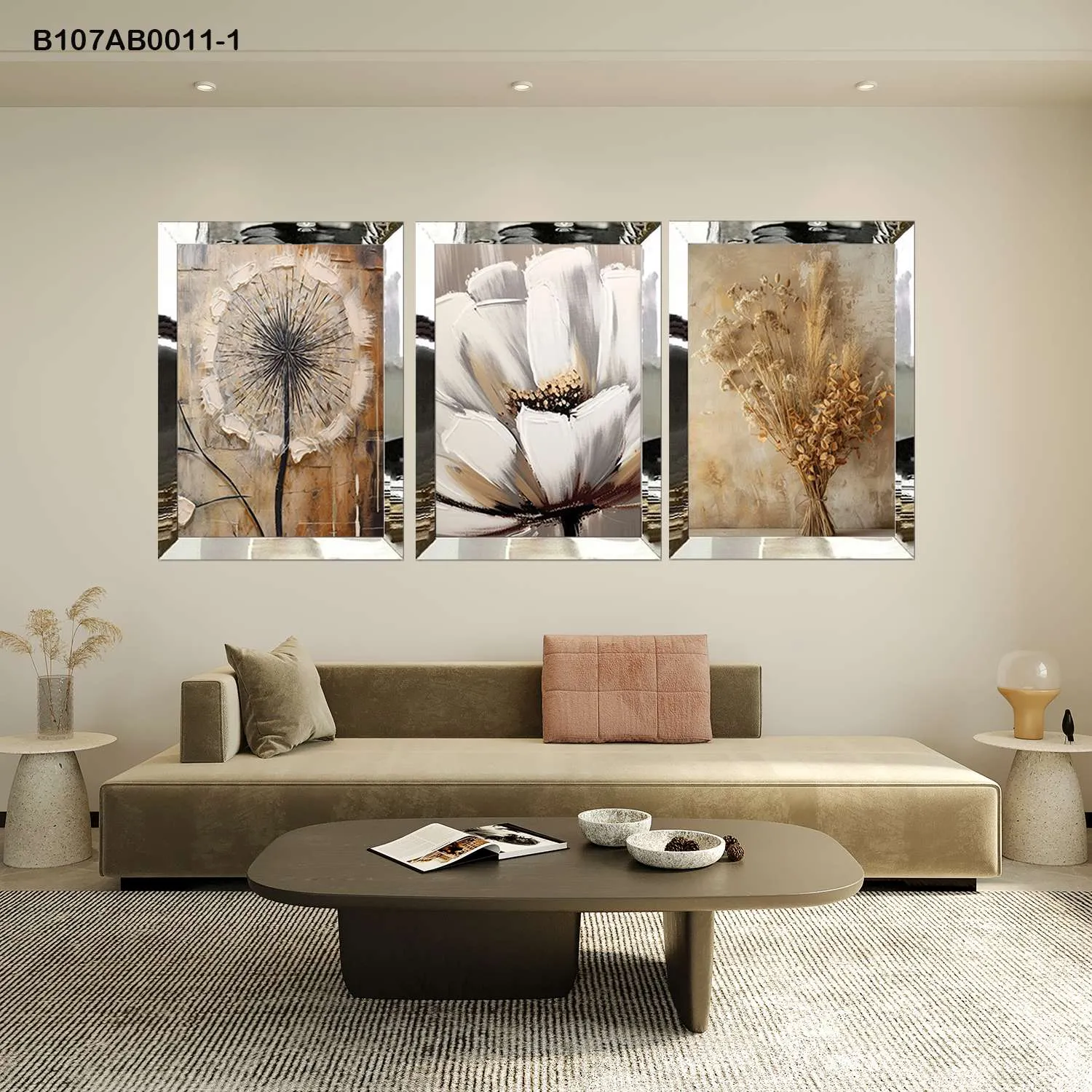 لوحات جدارية زهور طبيعية ونباتات مجففة إطار فضي