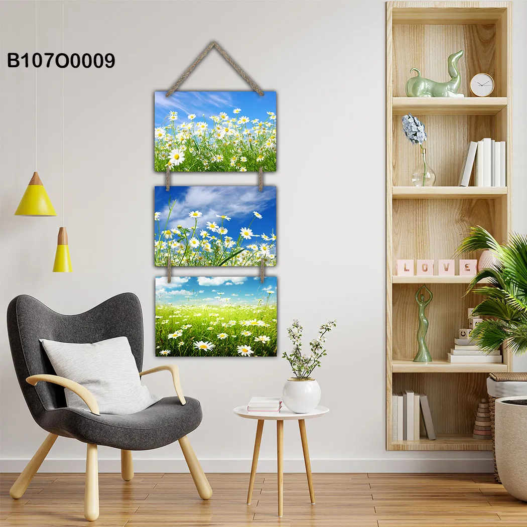لوحة جدارية تعليق ثلاثية بتصميم زهور الأقحوان والطبيعة
